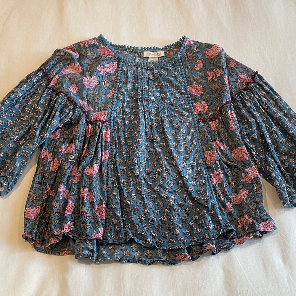 Rachel Zoe Blue and Pink Floral Blouse
